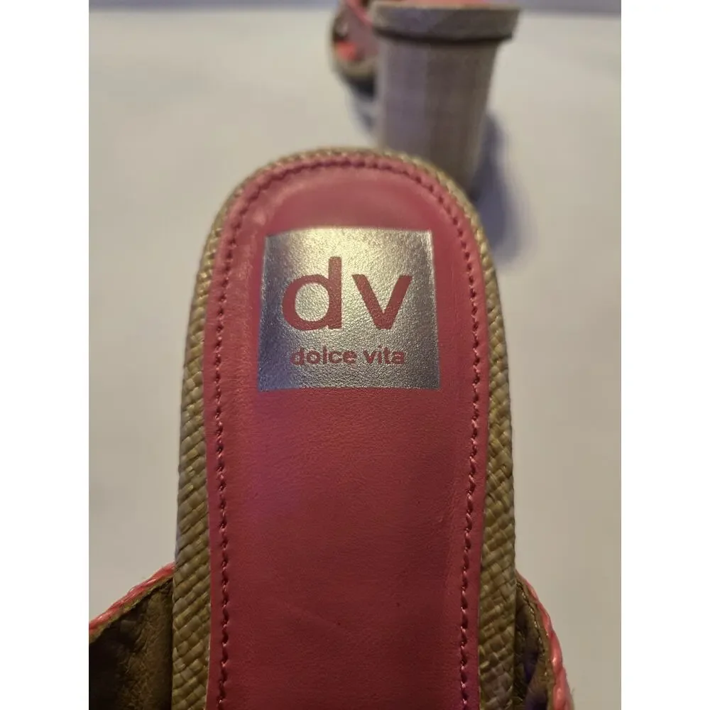 Dolce Vita Haady US Womens Size 7.5 Pink Espadrille Woven Rattan Block Heel